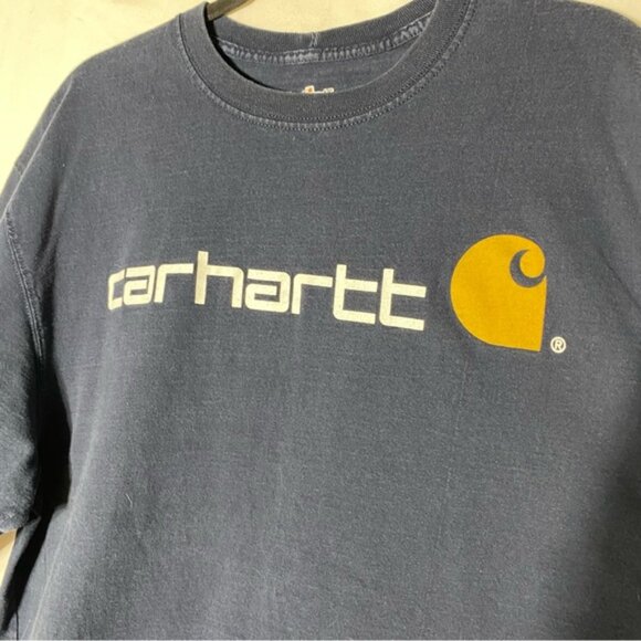 SOLD-Carhartt Navy Blue Cotton Crew Neck Long Sleeve T Shirt L - Picture 6 of 14